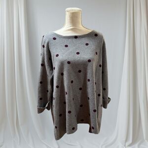 ARABELLA ADDISON gray merlot polka dot Ponte knit pullover sweater Plus 1x